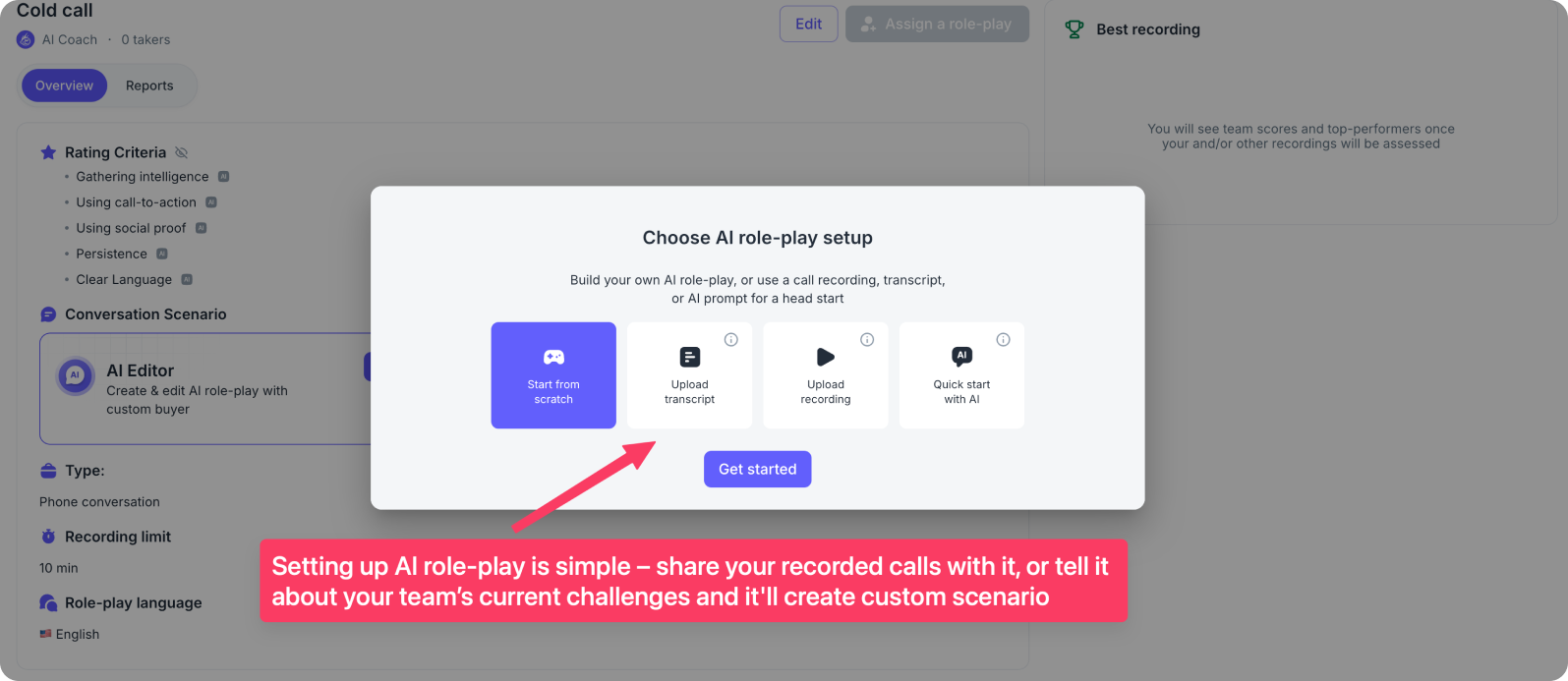 675586bf5c8ebfe157d64222_674f94b52ac7cc83b281b2c4_ai-sales-roleplay-setup-interface-screenshot.png
