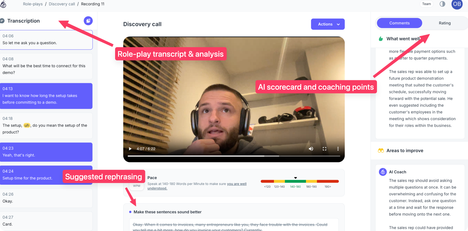 675586c05c8ebfe157d64259_675584fe4f1856acab4baf57_pitchmonster-sales-roleplay-analysis-interface.png