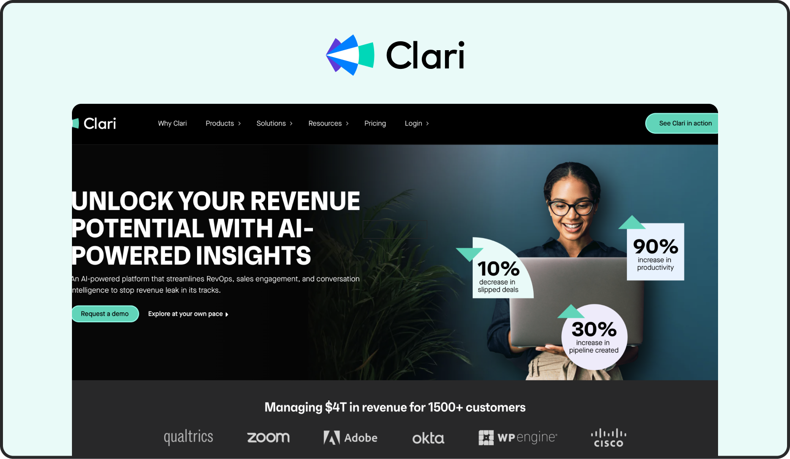 675edc4d321ce7c467a75bc1_675ec788fa47fa640070147d_clari-ai-revenue-intelligence-platform-homepage.png