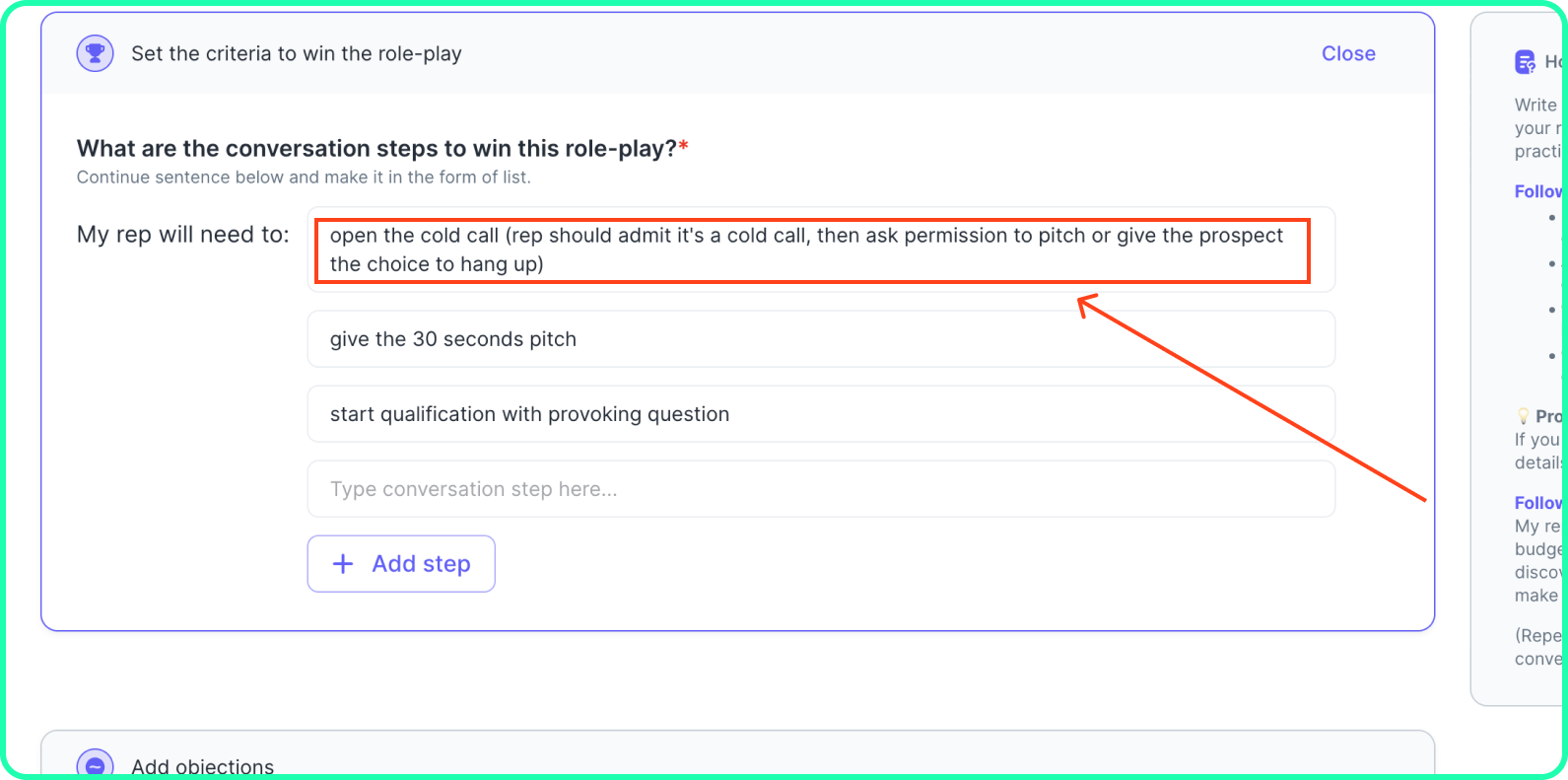 675edf45d9a570a89e2ba6f4_66365048cc06d784dcc23988_PitchMonster-conversation-steps-screenshot.png