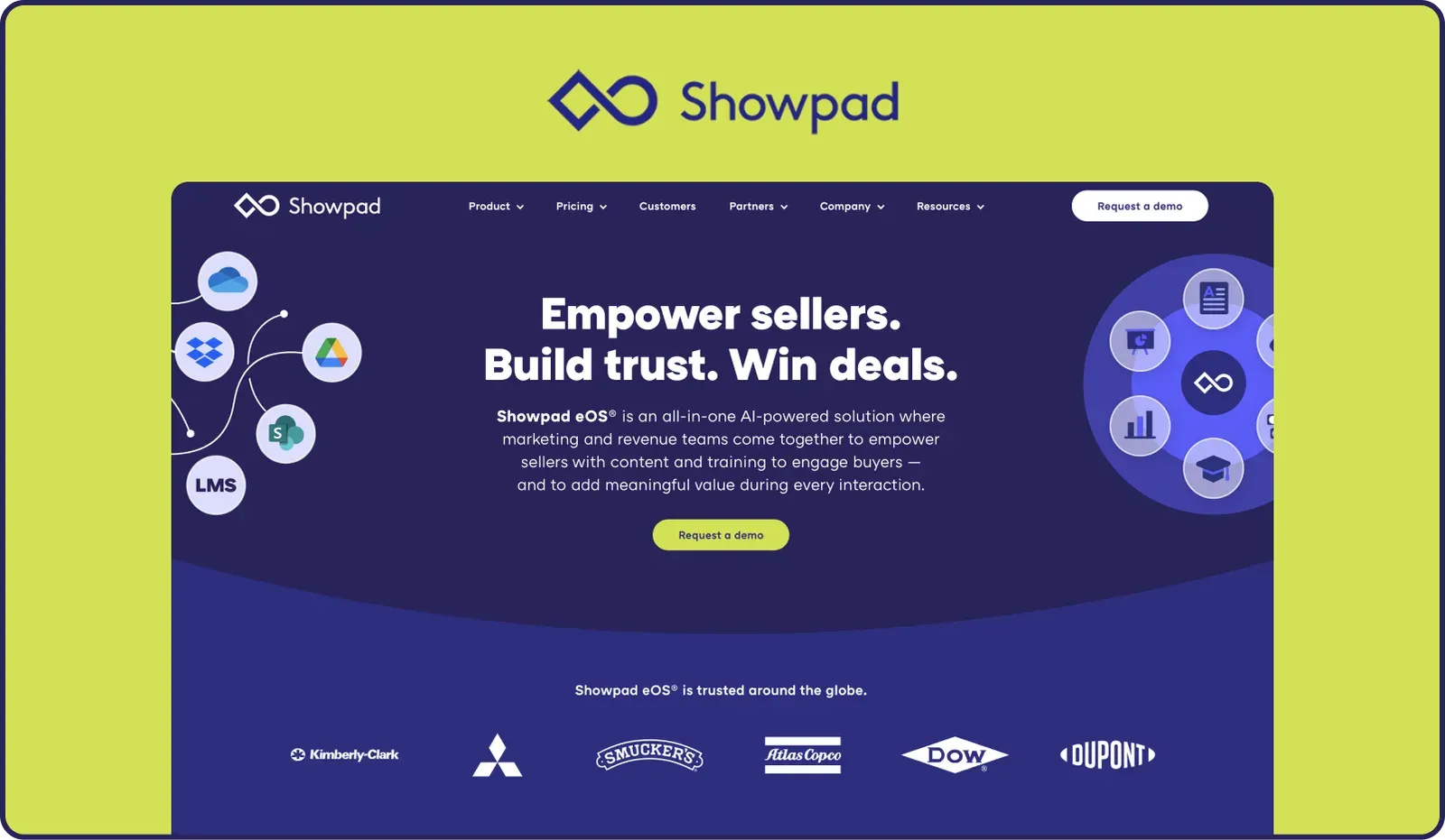 Showpad homepage showing its sales enablement and content management platform